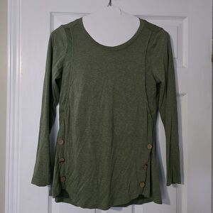 Pumping And Nursing Top - Olive Green with Button Accents